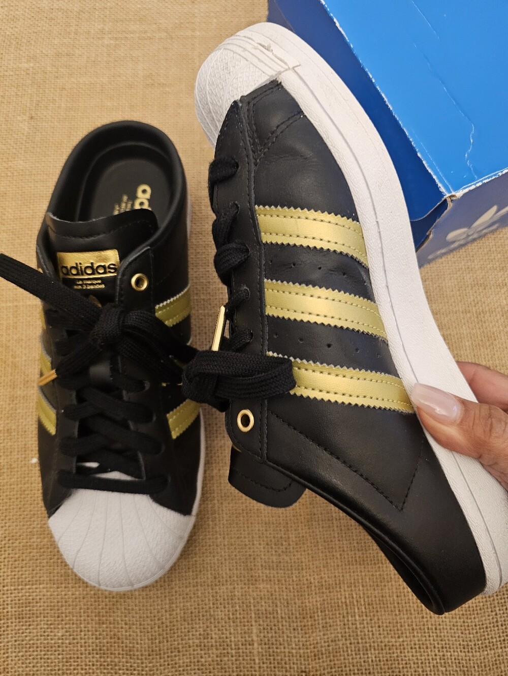 Adidas Superstar Slip On Mule W 'Black Gold Metallic' Size 8